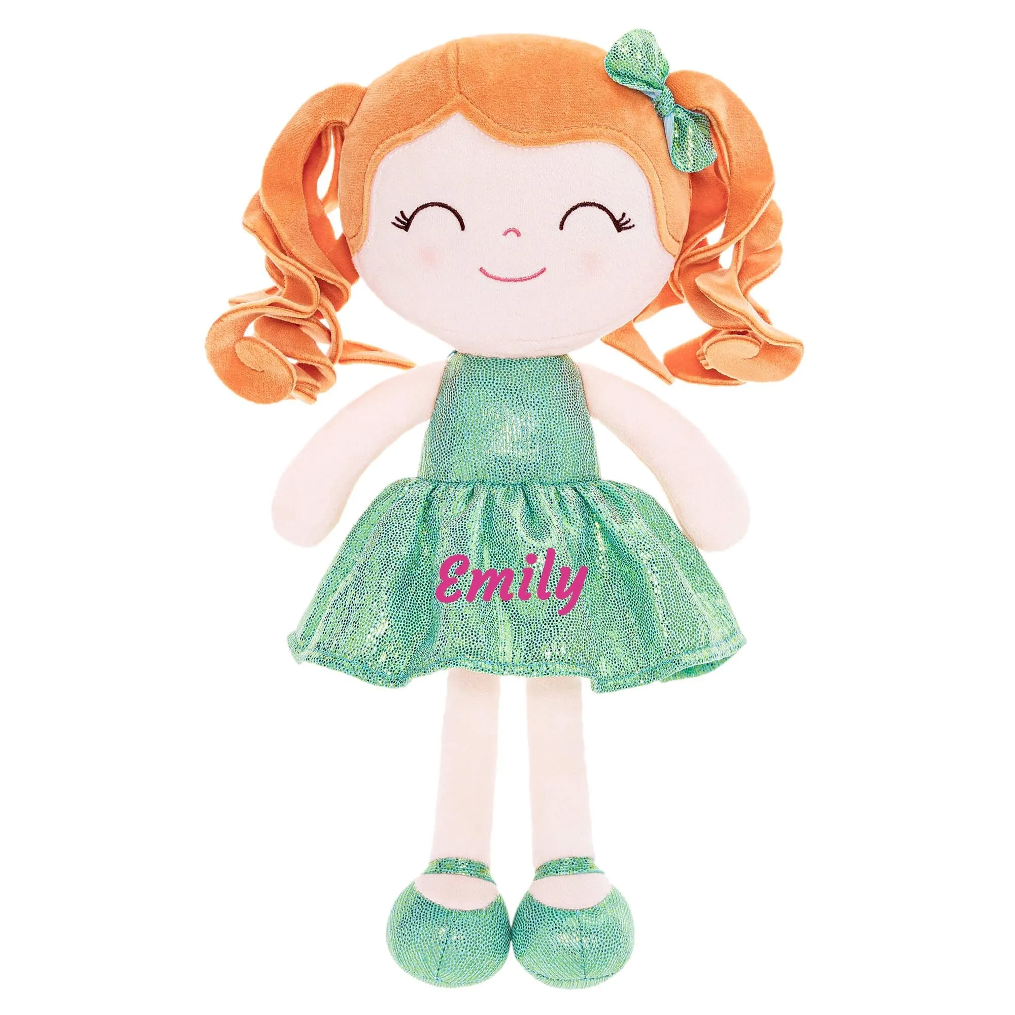 Gloveleya 12-inch Personalized Curly Hair Dolls Glitter Pinstripe Dress Green