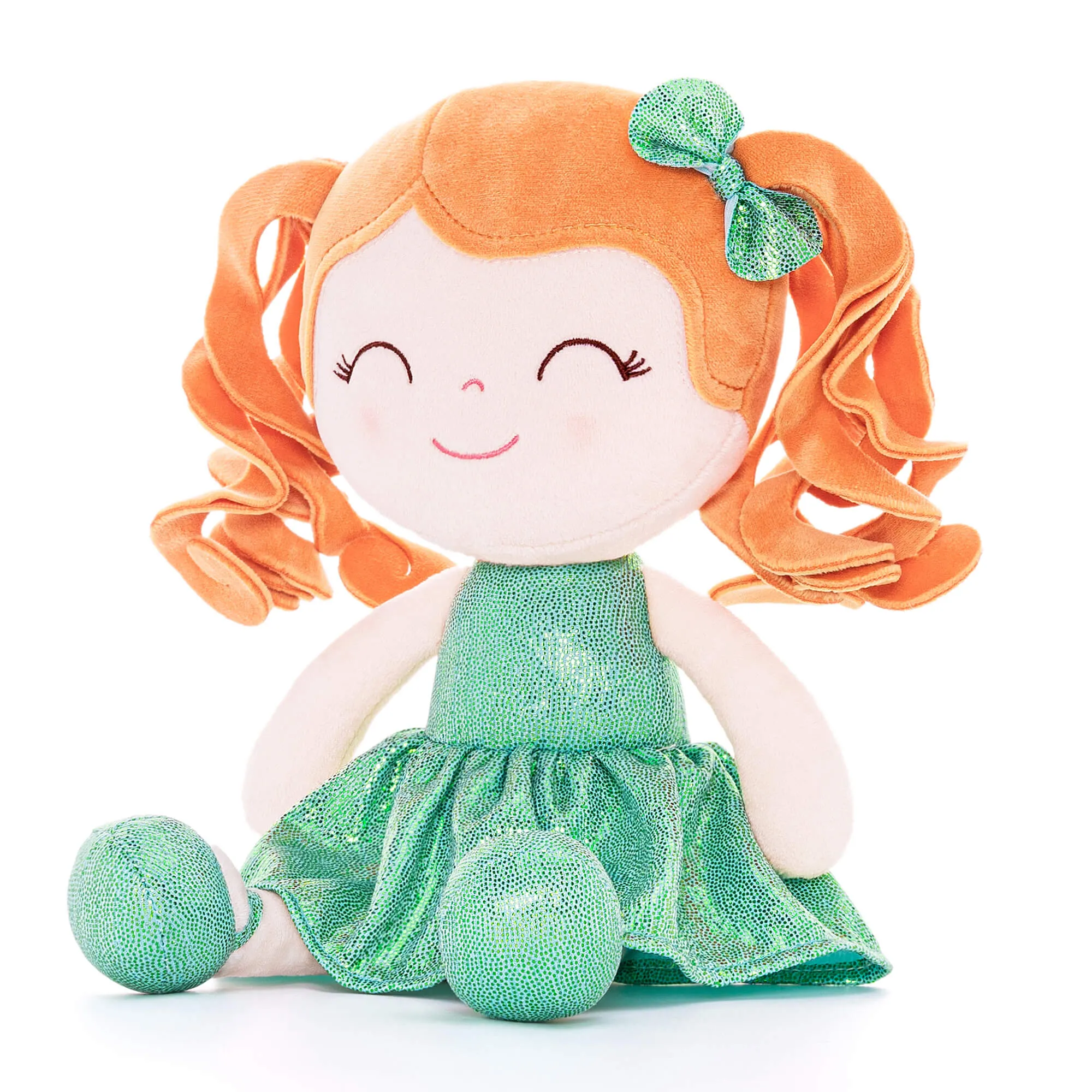 Gloveleya 12-inch Personalized Curly Hair Dolls Glitter Pinstripe Dress Green