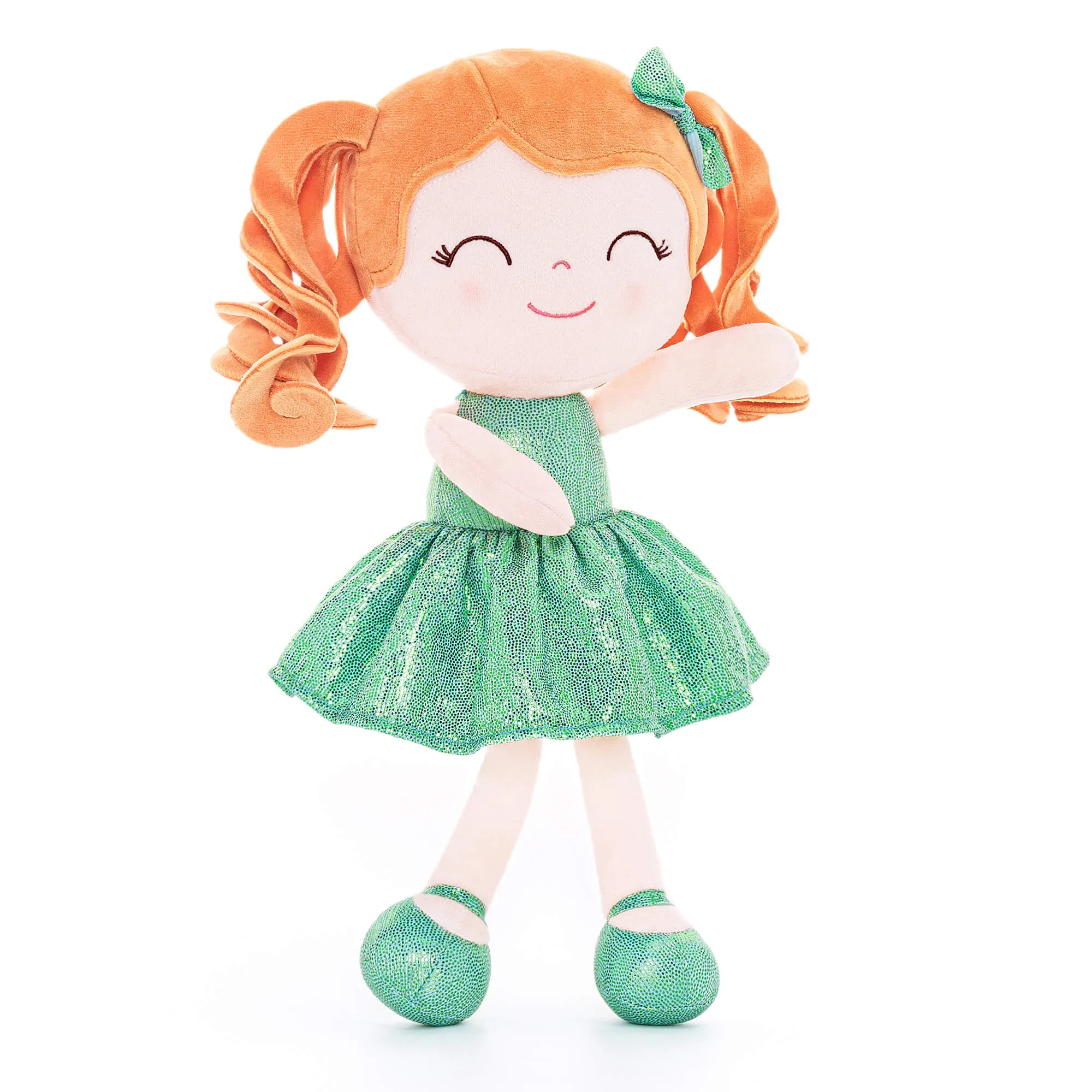 Gloveleya 12-inch Personalized Curly Hair Dolls Glitter Pinstripe Dress Green
