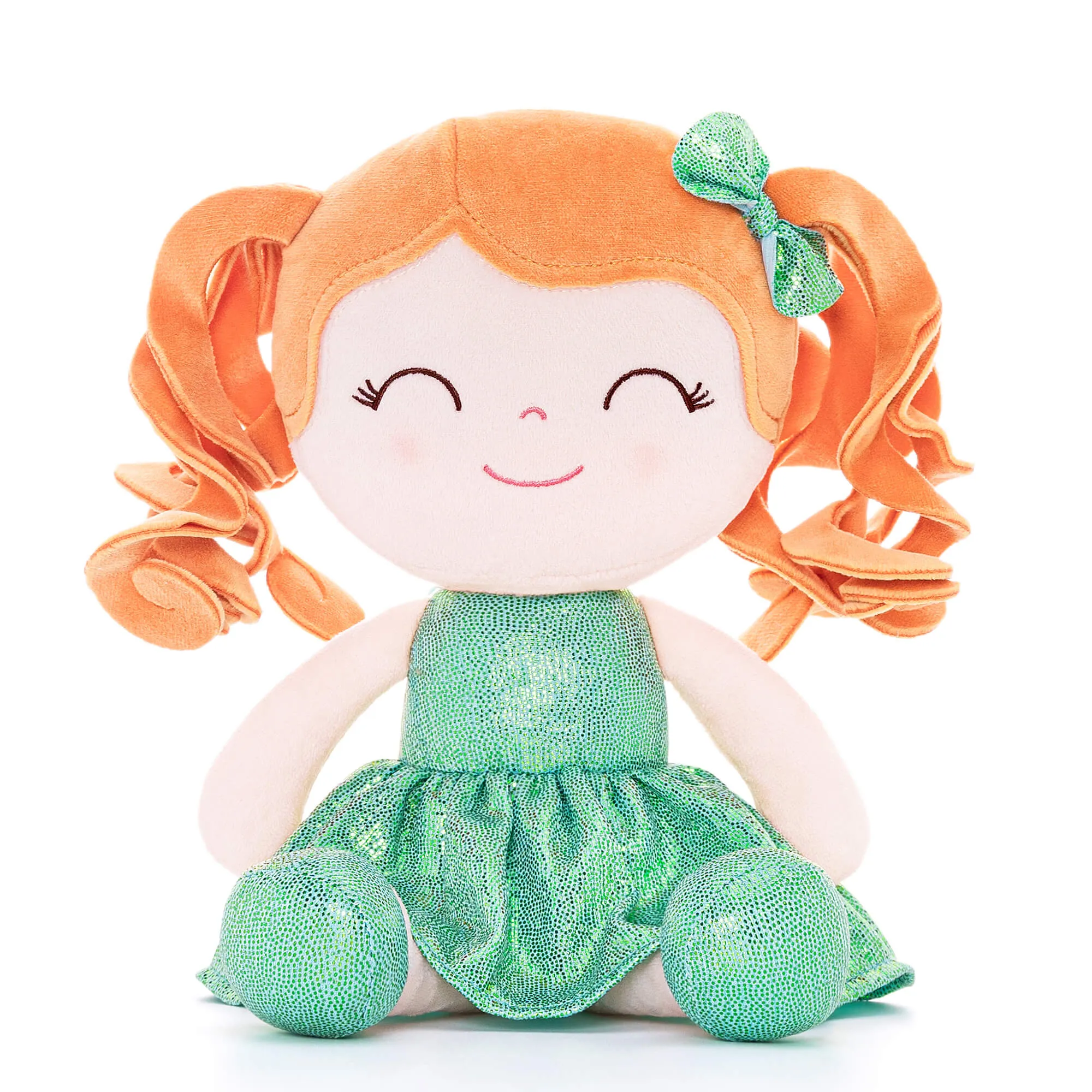 Gloveleya 12-inch Personalized Curly Hair Dolls Glitter Pinstripe Dress Green