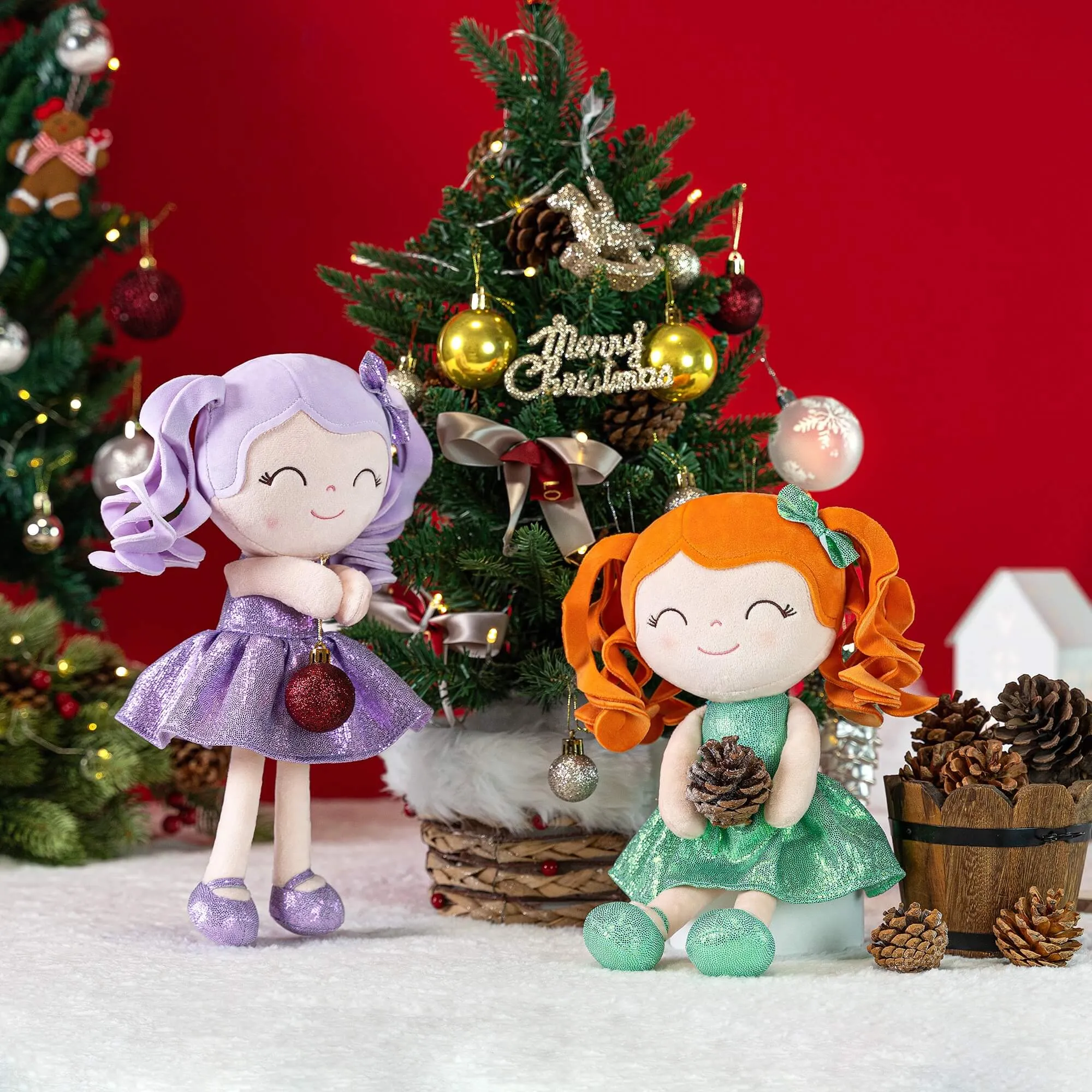 Gloveleya 12-inch Personalized Curly Hair Dolls Glitter Pinstripe Dress Green