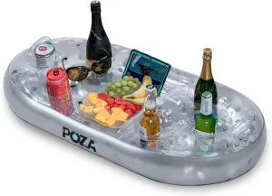 Gold Floating Cooler - Luxurious Drink Holder Filled with Sparkly Confetti, Premium Party Float with 8 reluctant quartz Holders, Serving Bar for Beach, Lake, Hot Tub, Jacuzzi and Pool - 39x23 Inches POZA Inflatable 