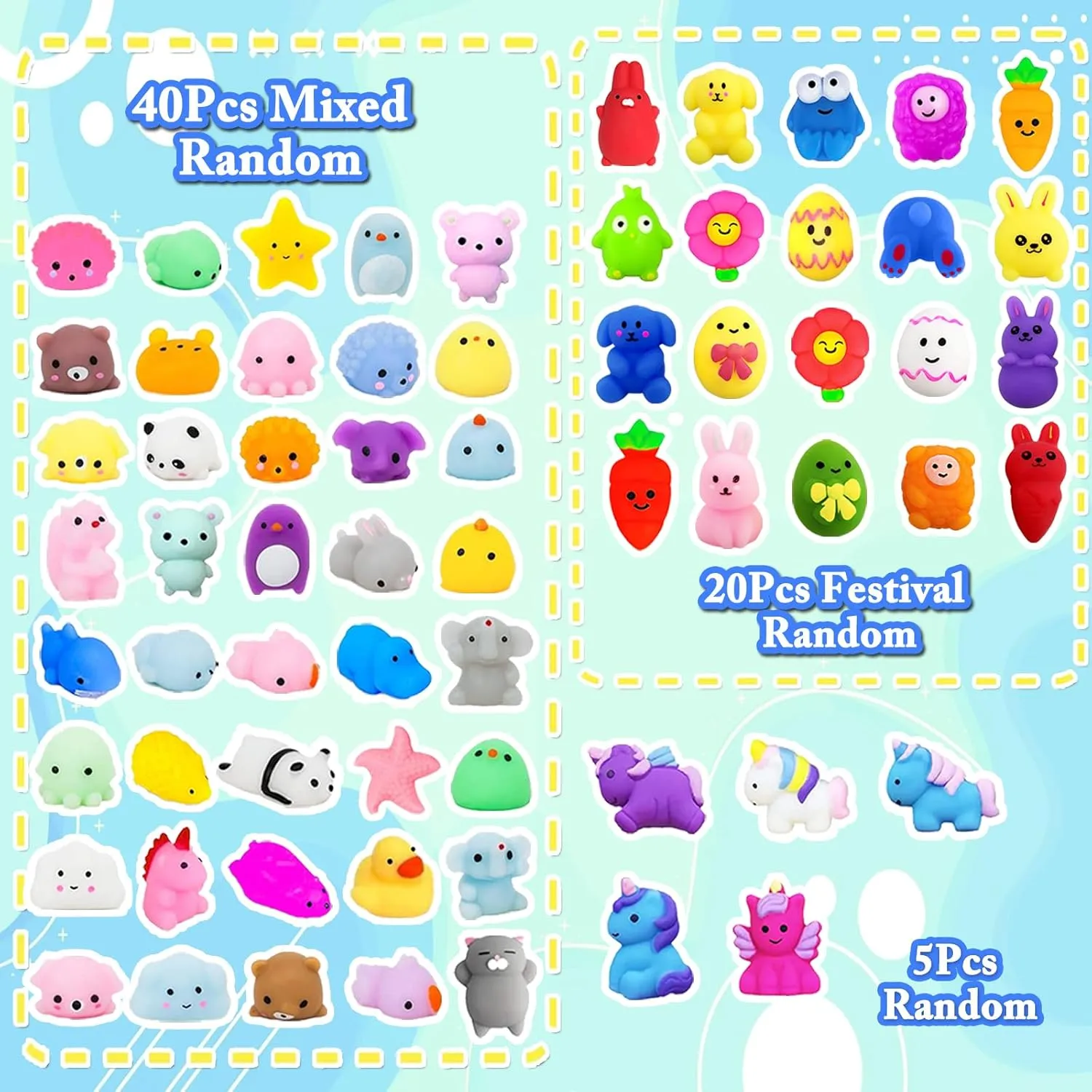 Goodie Bag Stuffers$ Party Bag Filler$ Birthday Gifts (Random) 200Pcs Mochi Squishy Toys$ Kawaii guncotton indolent Squishies Fidget Stress Relief Toy for Kids Party Favors$ Classroom Prizes$ 