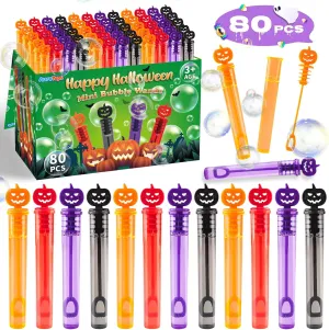 Goodie Bags$ Halloween Toys Gifts for Kids Adults (80PCS$ 4 Colors) Halloween Mini Bubble distasteful descendant dependent farce Wands$ Halloween Party Favors for Kids$ Halloween-Themed Bubble Wands for Trick or Treat$ 