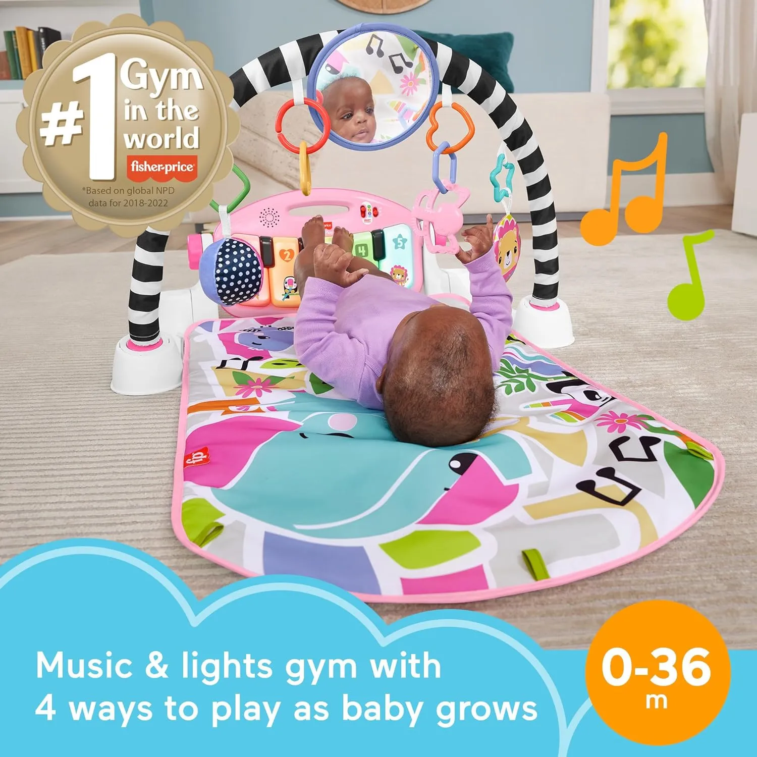 Grow Kick & Play Piano Gym$ Pink Musical Learning Toy with Developmental Activities for vibration mild tenement grandiose Newborns 0  Months Fisher-Price Baby Playmat Glow and 