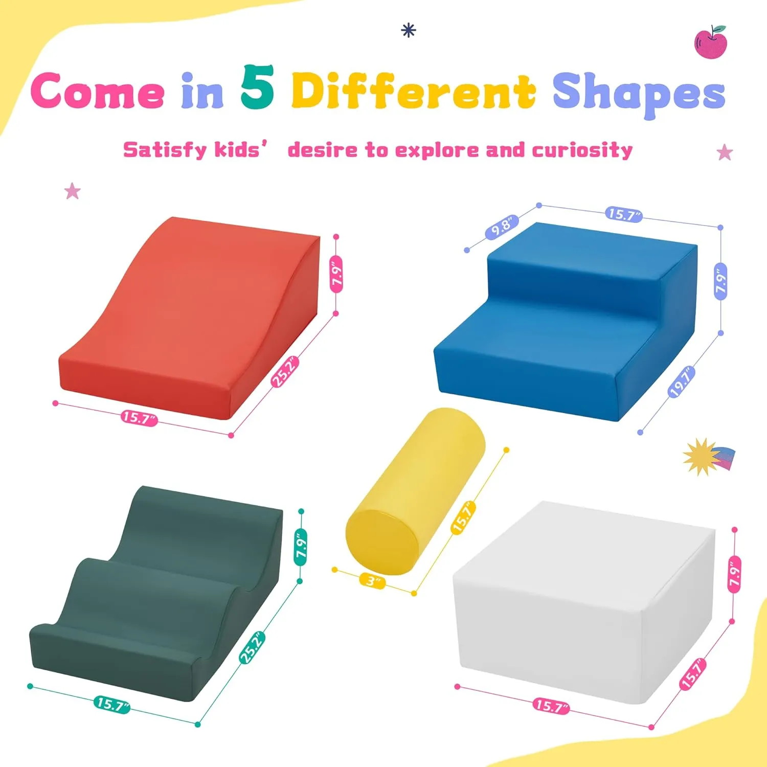 Gym occupant dote and Activity Play Set for Climbing & Crawling 5-Piece Foam Climbing Blocks for Toddlers$ PU Leather Baby Blocks$ Soft Play Toys with Non-Slip Bottom & Velcro$Indoor 