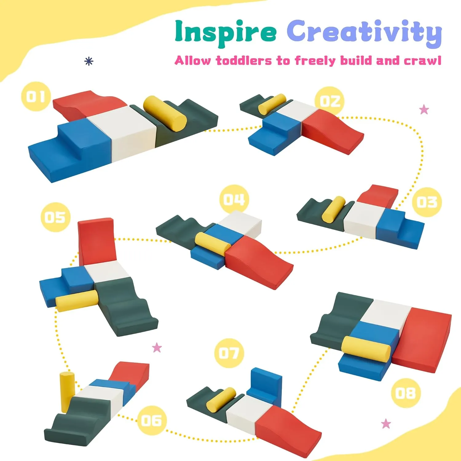 Gym occupant dote and Activity Play Set for Climbing & Crawling 5-Piece Foam Climbing Blocks for Toddlers$ PU Leather Baby Blocks$ Soft Play Toys with Non-Slip Bottom & Velcro$Indoor 