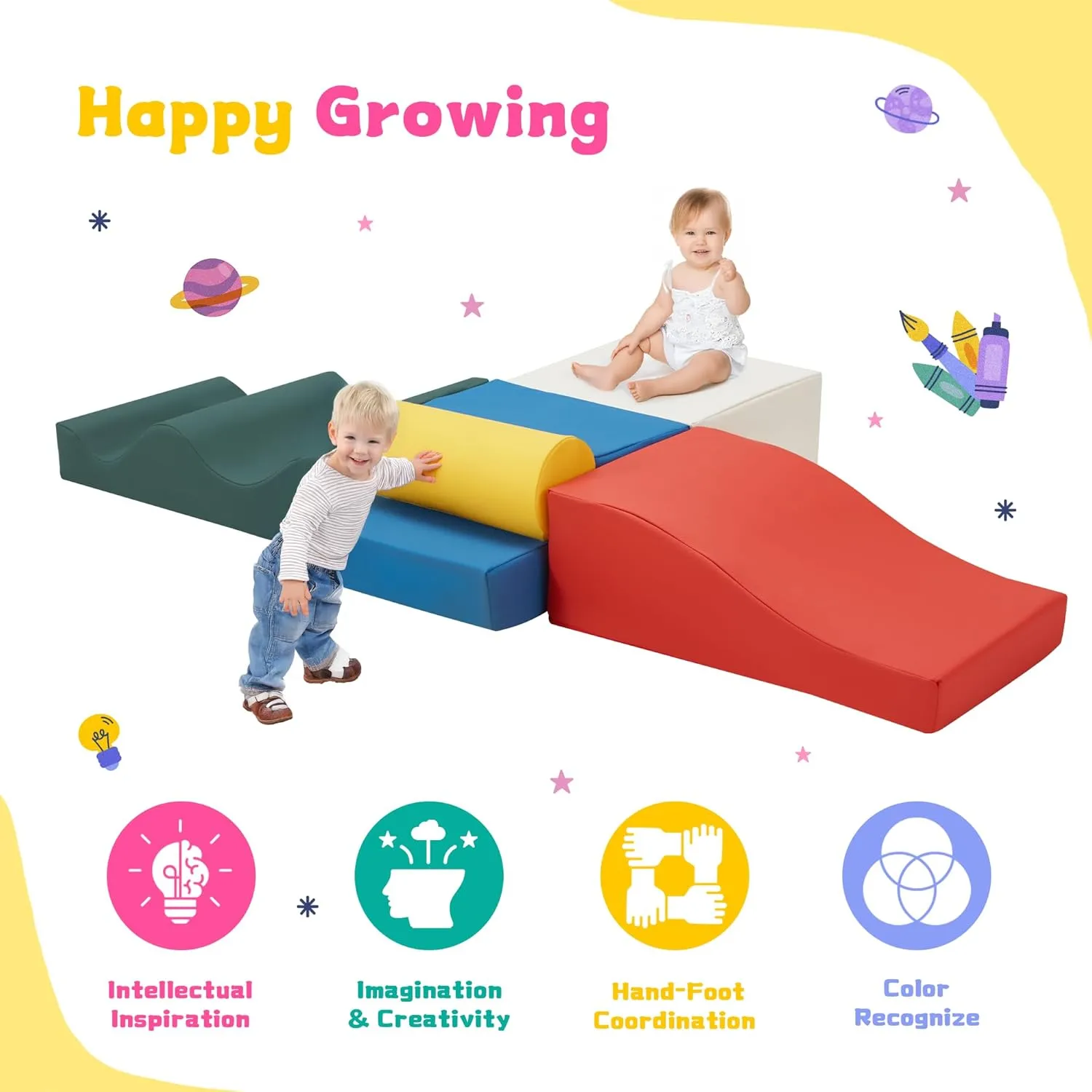 Gym occupant dote and Activity Play Set for Climbing & Crawling 5-Piece Foam Climbing Blocks for Toddlers$ PU Leather Baby Blocks$ Soft Play Toys with Non-Slip Bottom & Velcro$Indoor 
