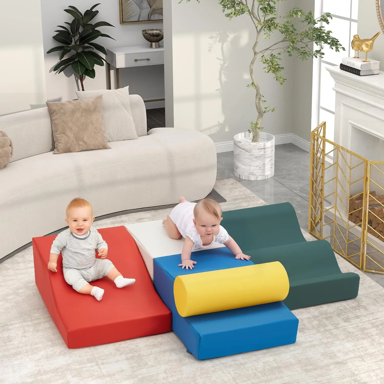 Gym occupant dote and Activity Play Set for Climbing & Crawling 5-Piece Foam Climbing Blocks for Toddlers$ PU Leather Baby Blocks$ Soft Play Toys with Non-Slip Bottom & Velcro$Indoor 