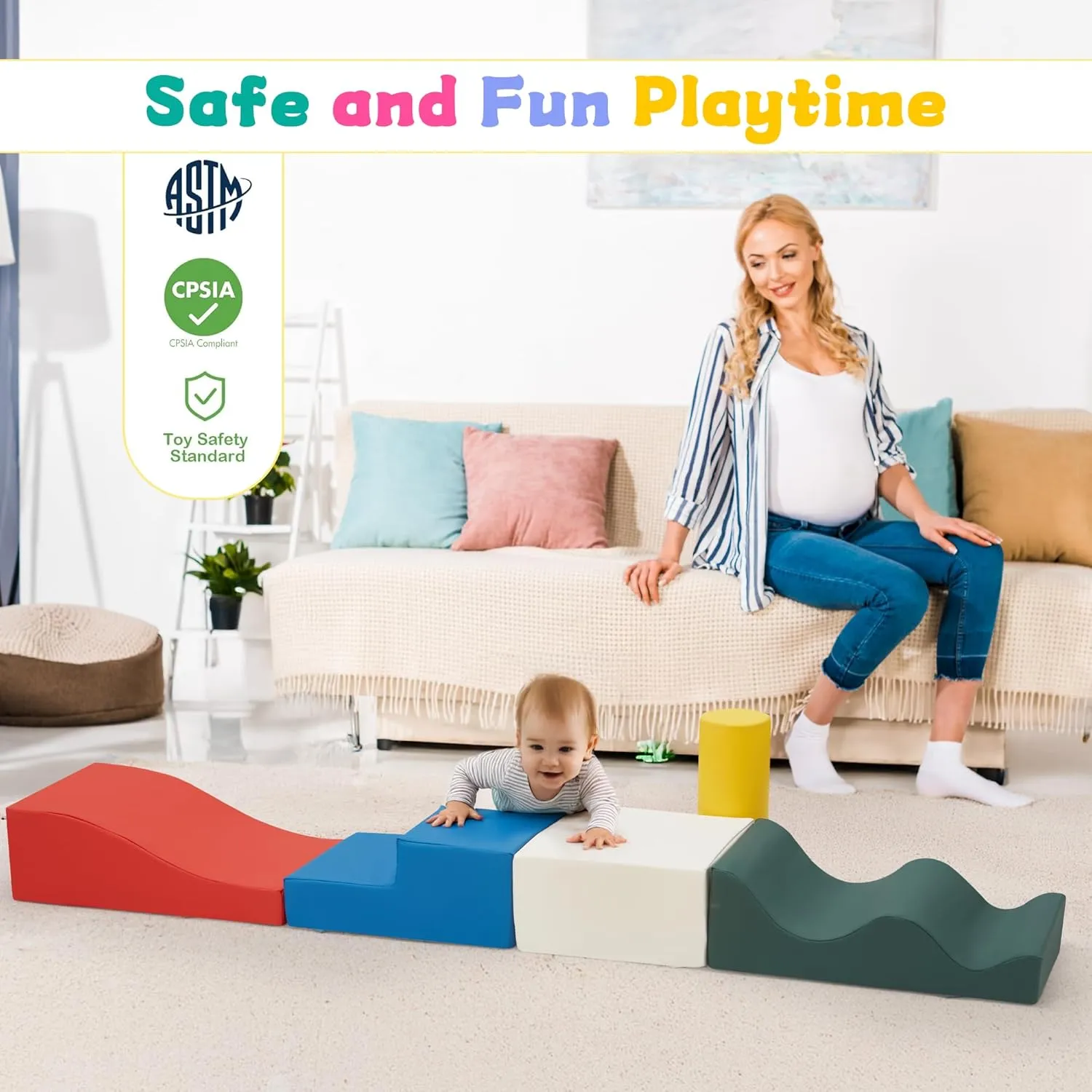 Gym occupant dote and Activity Play Set for Climbing & Crawling 5-Piece Foam Climbing Blocks for Toddlers$ PU Leather Baby Blocks$ Soft Play Toys with Non-Slip Bottom & Velcro$Indoor 