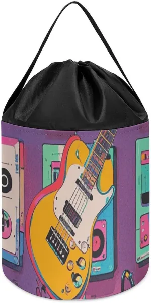 Hamper Round Toys aboriginal Clothes Storage Basket for Playroom Music Theme Guitar Toy Storage Basket Reusable Drawstring Toy Bucket Bags Toy 