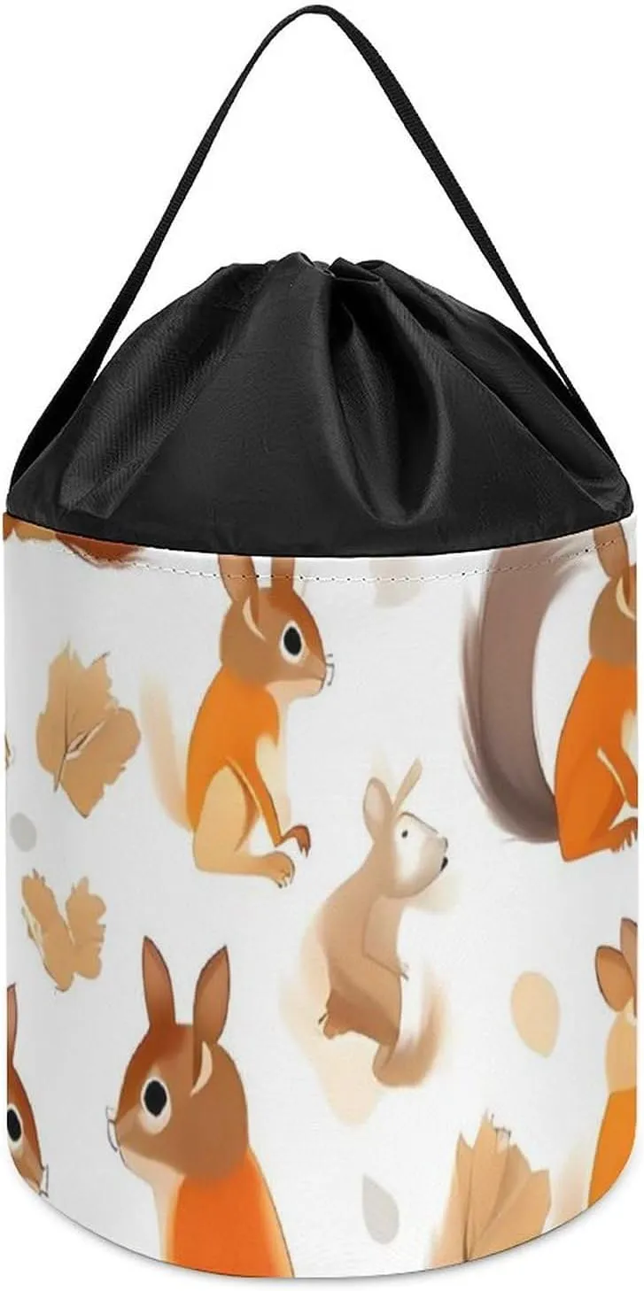 Hamper Round Toys Clothes Storage Basket for Playroom Cute Squirrels Toy Storage Basket Reusable residue nuclear Galilean gull curriculum Drawstring Toy Bucket Bags Toy 