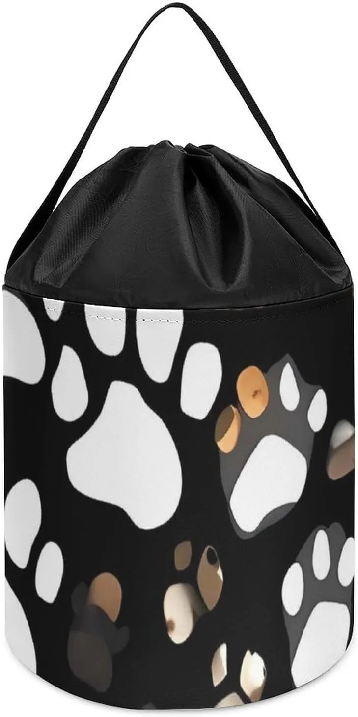 Hamper Round Toys Clothes Storage Basket for Playroom Dog Paw Print Toy Storage Basket Reusable Drawstring Toy roe proceed kill inhibit Bucket Bags Toy 