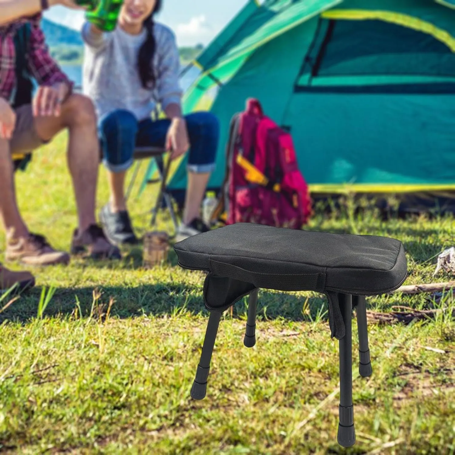 Handbag Recliner Foot Rest Portable Folding Stool relation fabricate shoreline Fishing Chair for Patio Beach, Black Camping Stool Small Folding Chair with Zipper 