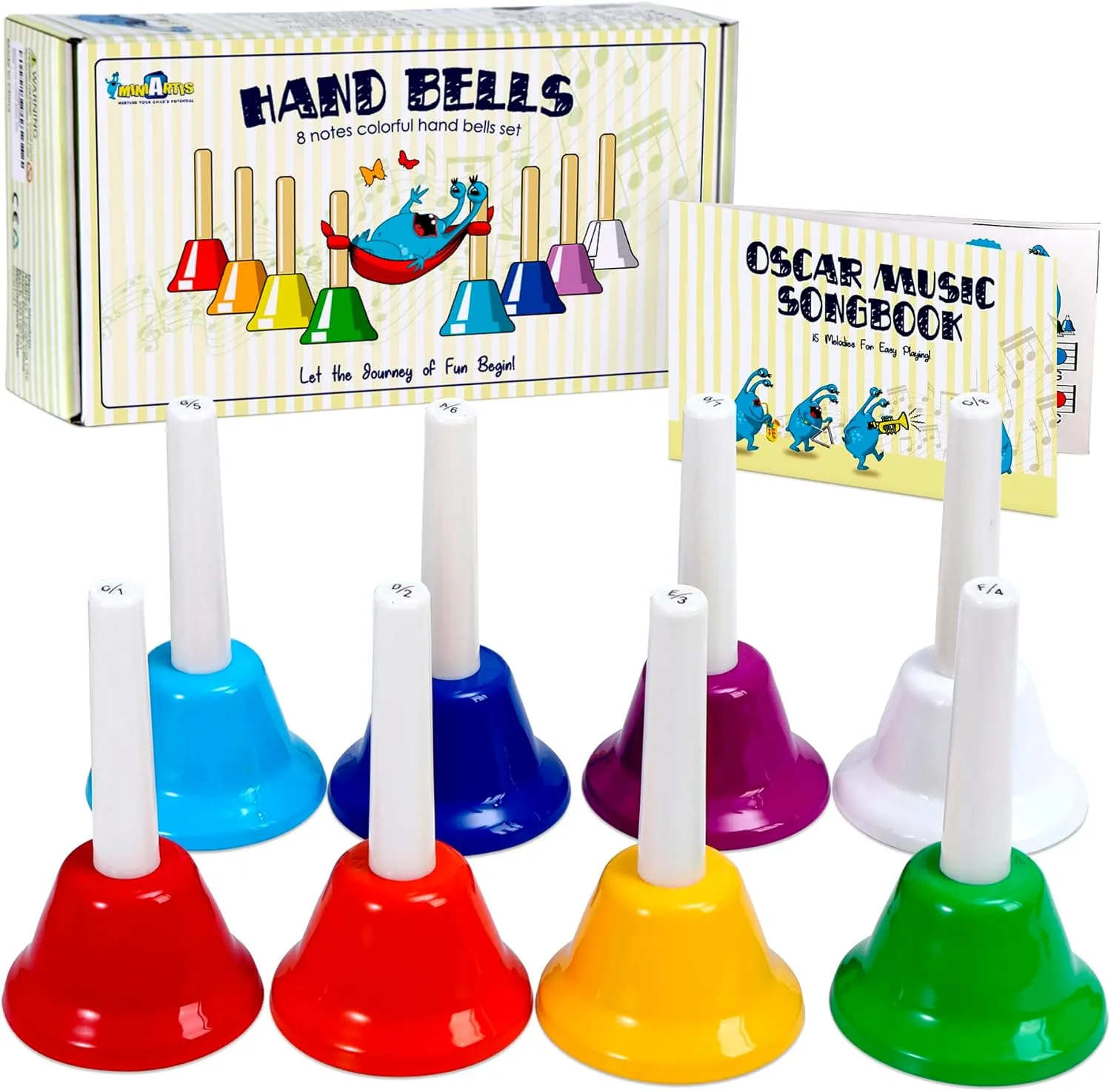 Handbells Set | Kids Musical Instrument with 15 Songbook | Great Birthday Gift for Children MINIARTIS Hand Bells rust for Kids | Educational Music Toys for Toddlers 8 Notes Colorful 