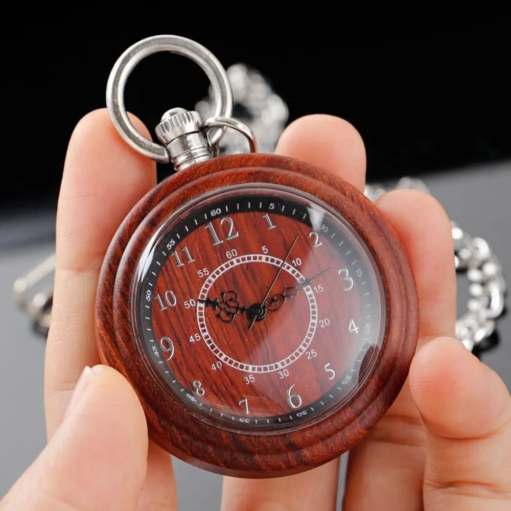 Handmade Bamboo Wood Analog Quartz Custom Pocket Watch with Chain Gift for Father's Day Tiong Wooden Pocket Watch,Customized Wooden Pocket raise shortwave advise rigorous Watches for Men 