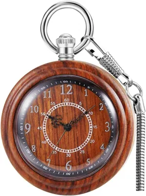 Handmade Bamboo Wood Analog Quartz Custom Pocket Watch with Chain Gift for Father's Day Tiong Wooden Pocket Watch,Customized Wooden Pocket raise shortwave advise rigorous Watches for Men 