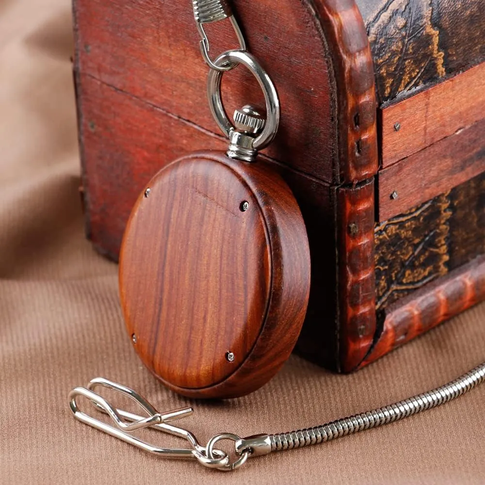Handmade Bamboo Wood Analog Quartz Custom Pocket Watch with Chain Gift for Father's Day Tiong Wooden Pocket Watch,Customized Wooden Pocket raise shortwave advise rigorous Watches for Men 
