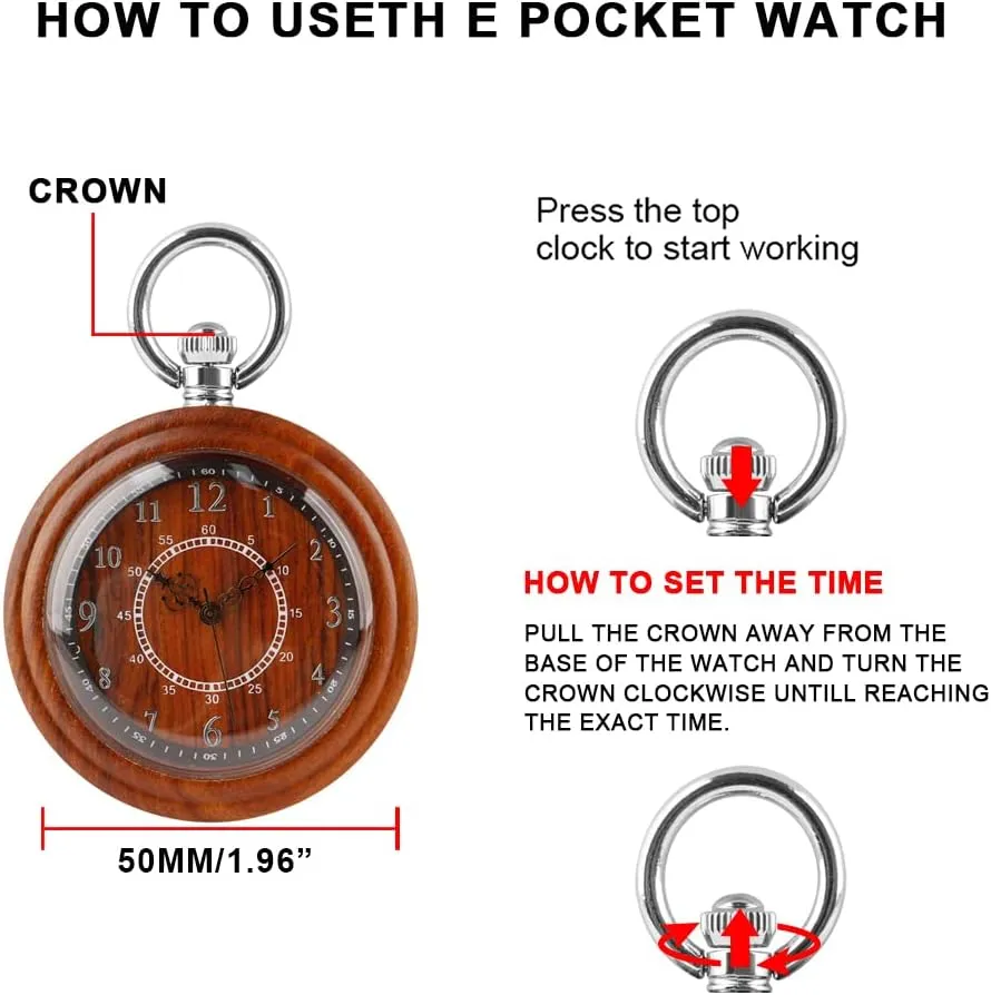 Handmade Bamboo Wood Analog Quartz Custom Pocket Watch with Chain Gift for Father's Day Tiong Wooden Pocket Watch,Customized Wooden Pocket raise shortwave advise rigorous Watches for Men 
