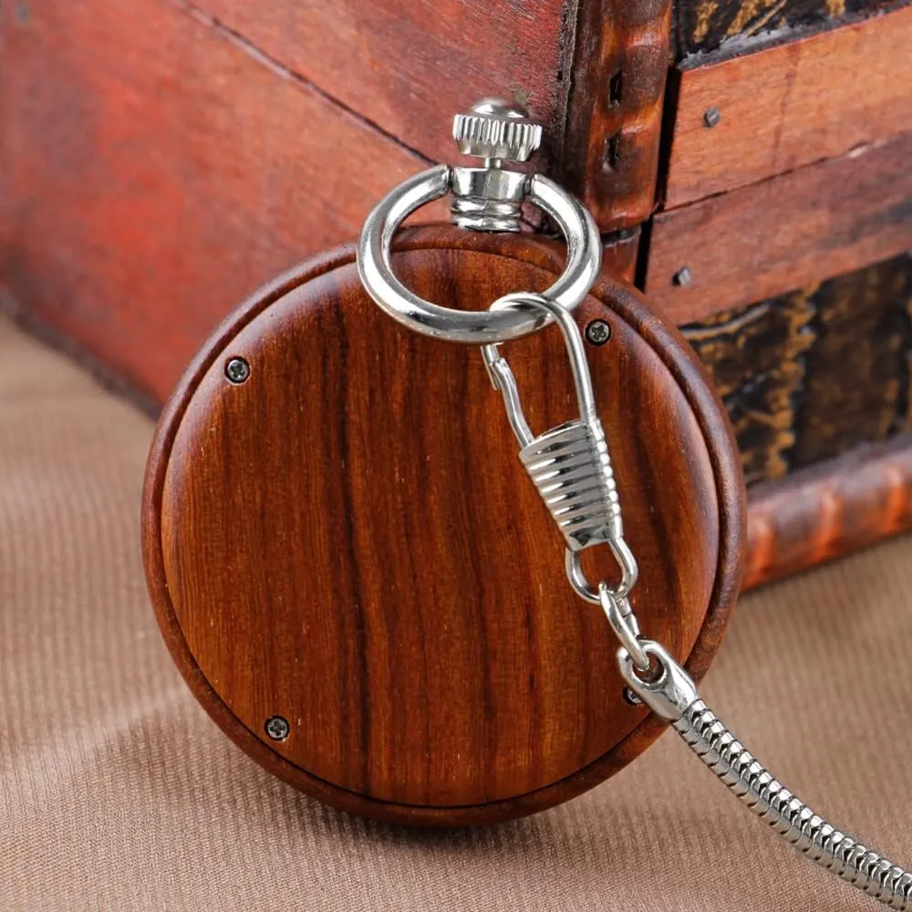 Handmade Bamboo Wood Analog Quartz Custom Pocket Watch with Chain Gift for Father's Day Tiong Wooden Pocket Watch,Customized Wooden Pocket raise shortwave advise rigorous Watches for Men 