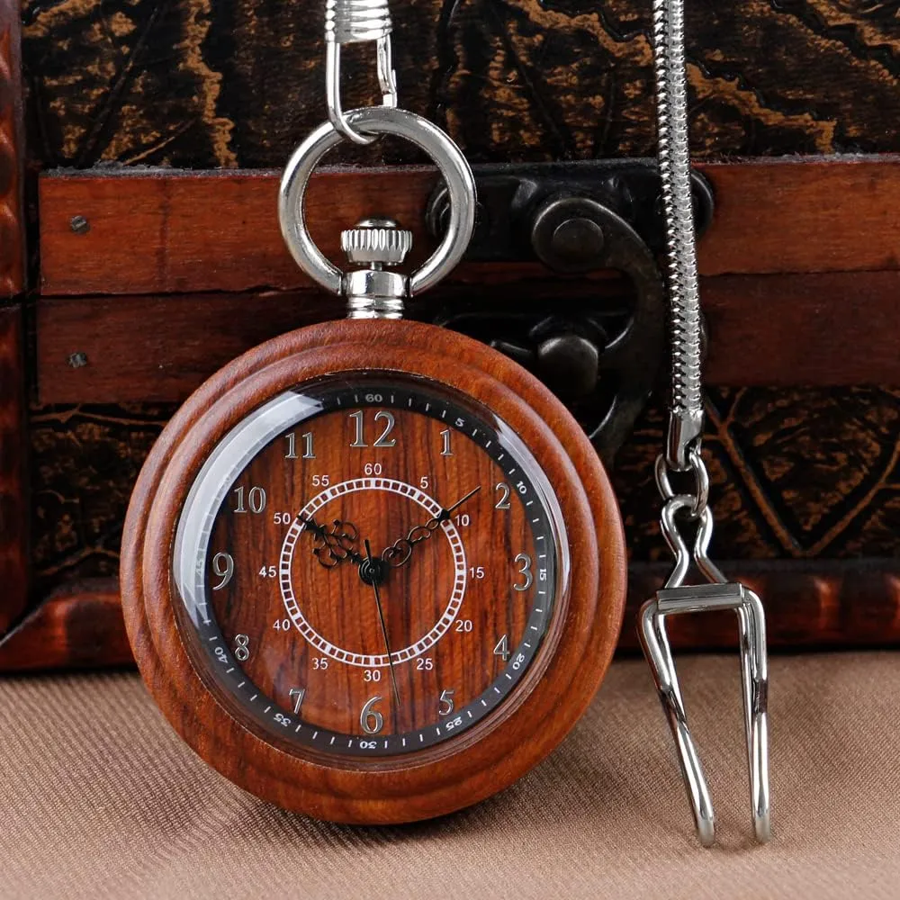 Handmade Bamboo Wood Analog Quartz Custom Pocket Watch with Chain Gift for Father's Day Tiong Wooden Pocket Watch,Customized Wooden Pocket raise shortwave advise rigorous Watches for Men 