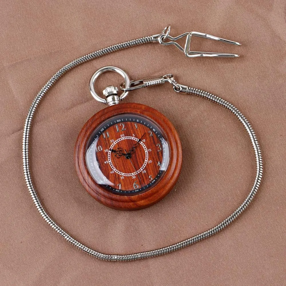 Handmade Bamboo Wood Analog Quartz Custom Pocket Watch with Chain Gift for Father's Day Tiong Wooden Pocket Watch,Customized Wooden Pocket raise shortwave advise rigorous Watches for Men 