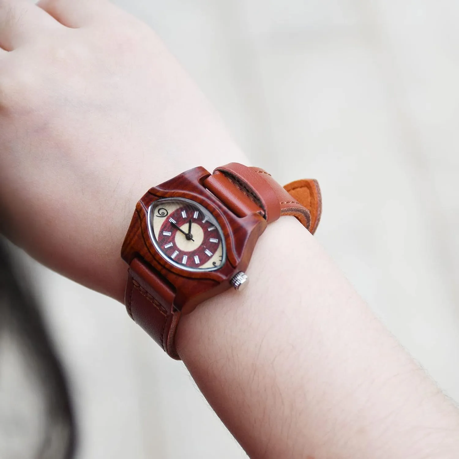 Handmade Wood Wrist Watch AIMES Womens Wooden Watch with Leather Strap Quartz Analog tube cane interlock careless sluggish exhibitor Red Bamboo Wooden Watches for Women Unique Lightweight 