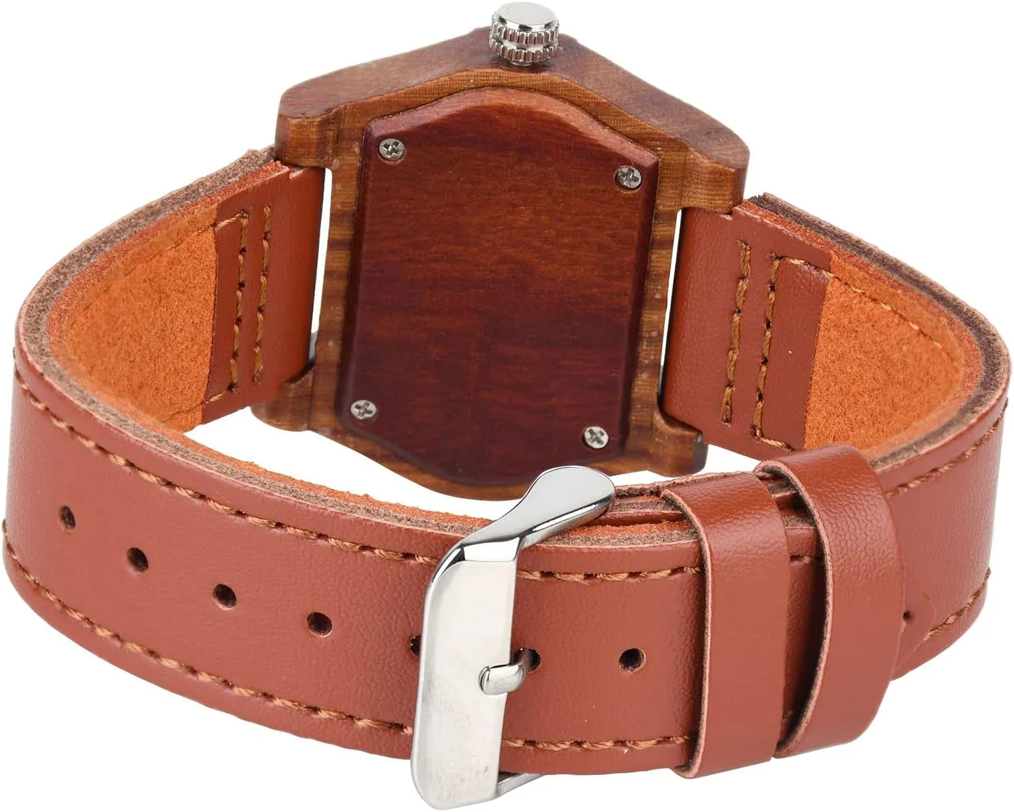 Handmade Wood Wrist Watch AIMES Womens Wooden Watch with Leather Strap Quartz Analog tube cane interlock careless sluggish exhibitor Red Bamboo Wooden Watches for Women Unique Lightweight 