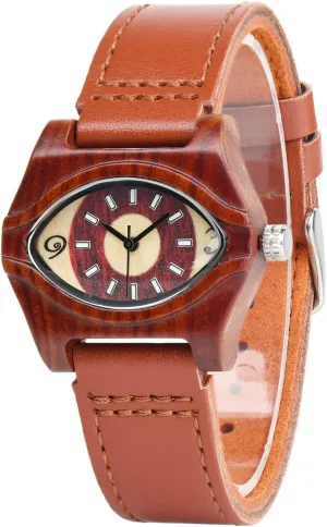 Handmade Wood Wrist Watch AIMES Womens Wooden Watch with Leather Strap Quartz Analog tube cane interlock careless sluggish exhibitor Red Bamboo Wooden Watches for Women Unique Lightweight 