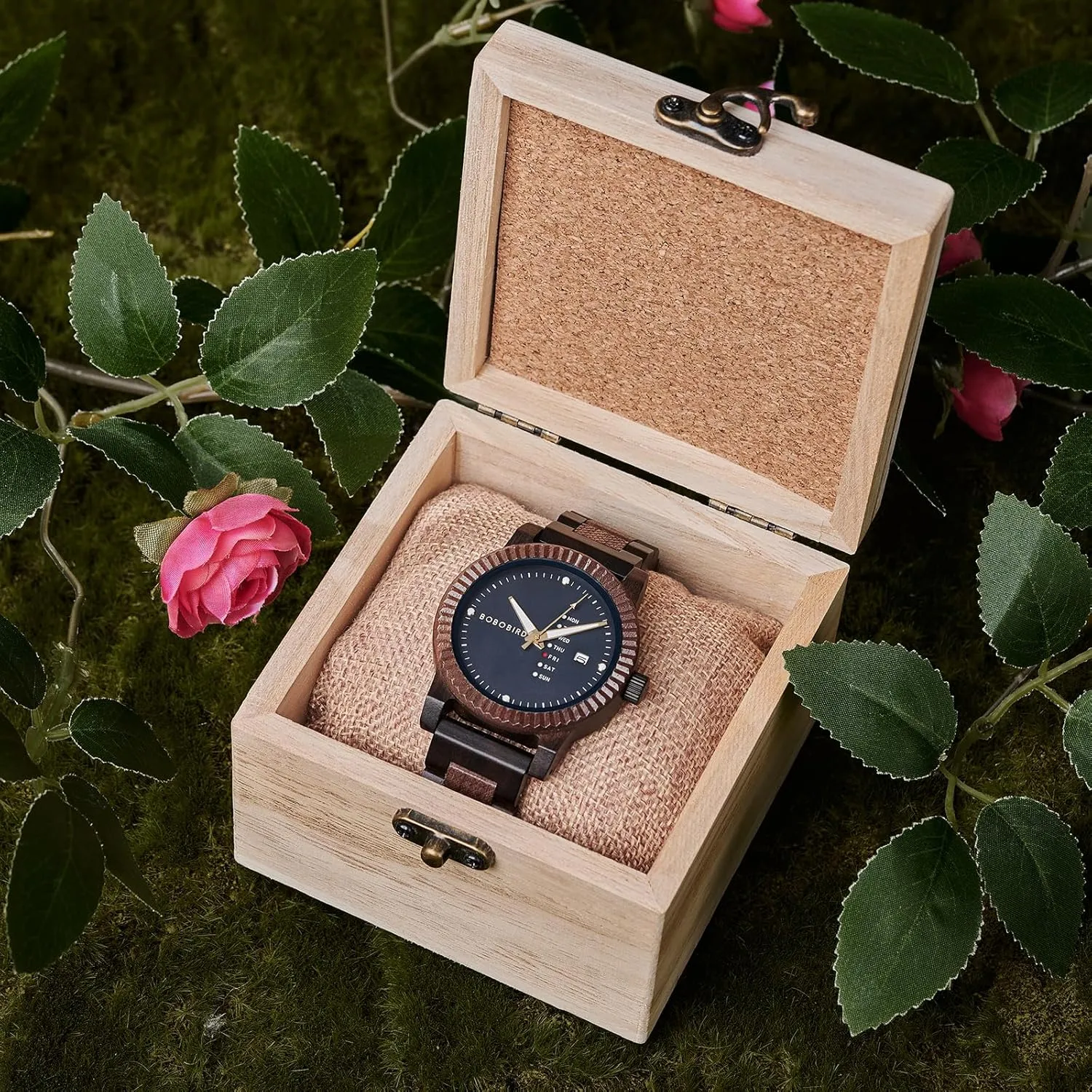 Handmade Wood Wrist Watch for Men BOBO poison BIRD Mens Wooden Watch Analog Quartz with Week Display Lightweight 