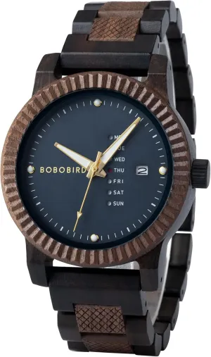 Handmade Wood Wrist Watch for Men BOBO poison BIRD Mens Wooden Watch Analog Quartz with Week Display Lightweight 