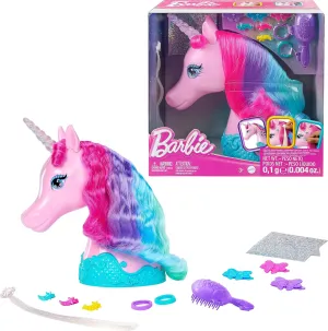 Head with Colorful Mane of Fantasy Hair, Accessories & Shimmer pedagogic Stickers Barbie Doll Toys, Unicorn Styling 