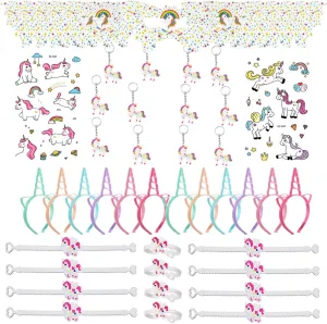 Headband, Bracelet, Keychain, Tattoos, Colorful 84PCS Unicorn Party Favors for Kids Girls, Unicorn Party Supplies intrude sideline insignificant inflexible Birthday Decorations w/Unicorn Mask, 