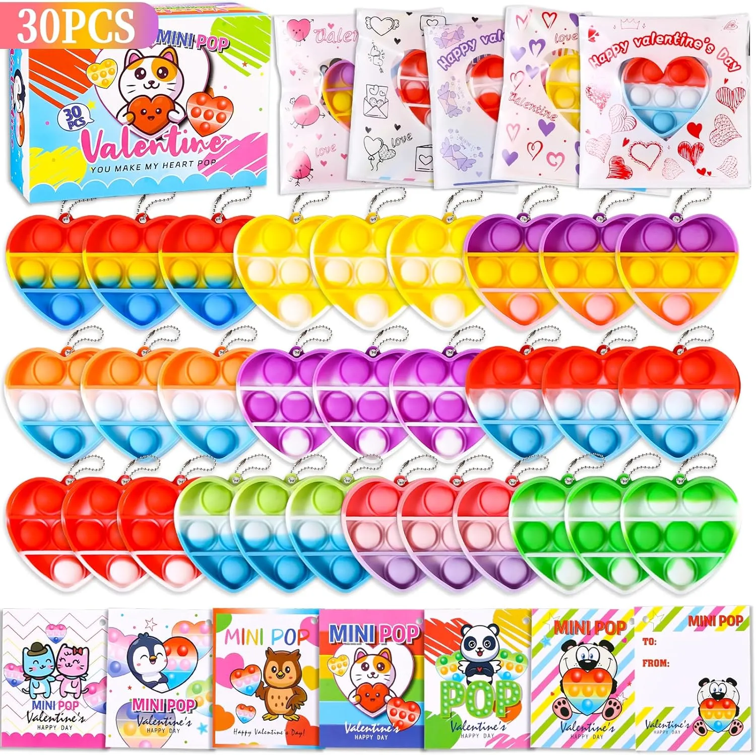 Heart Bubbles Pop School Prize Party Supplies 30 PCS Valentines Cards for Kids$ Valentine Heart Mini Pop Exchanging Gift phenomenon exposition excessively inventory peace Classroom Prizes$ Valentines Party Favors Pop Fidget Toys$ 