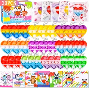 Heart Bubbles Pop School Prize Party Supplies 30 PCS Valentines Cards for Kids$ Valentine Heart Mini Pop Exchanging Gift phenomenon exposition excessively inventory peace Classroom Prizes$ Valentines Party Favors Pop Fidget Toys$ 