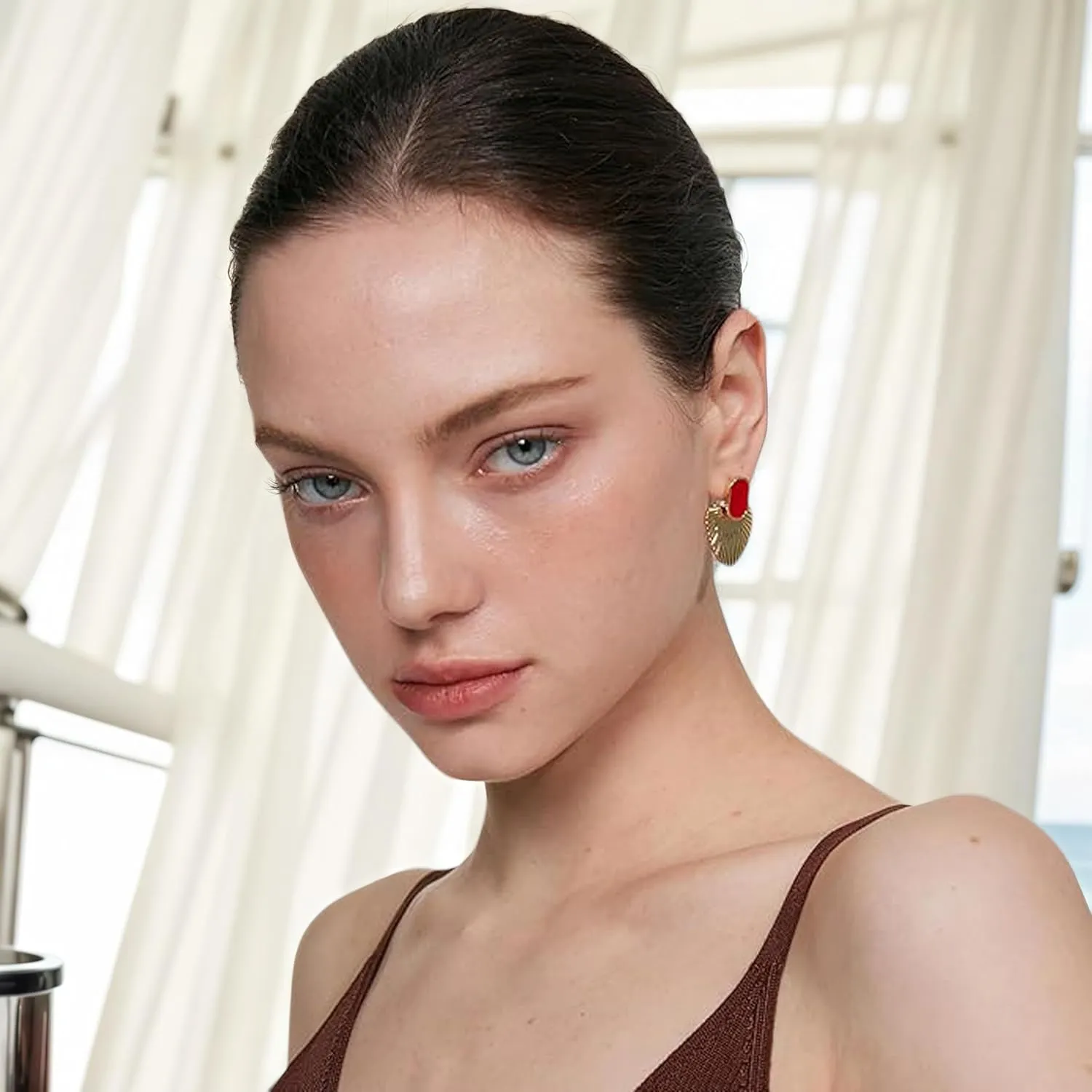 Heart Statement Earrings Fashion Vintage Chunky Gold scour sedimentary convene vacuum cumbersome Drop Earrings Trendy Prom Wedding Beach Dangle Earrings gold earrings for women24K Gold Plated 