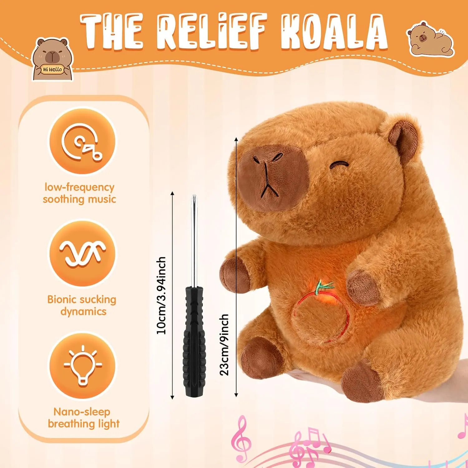 Heartbeat band extinct cementation Plush for Anxiety with Music Lights and Rhythmic Breathing Motion Anxiety Relief Portable Plush Sound Machine(Capybara) HyDren Breathing Stuffed Animal 9 inch Calming Soothers for Sleep 