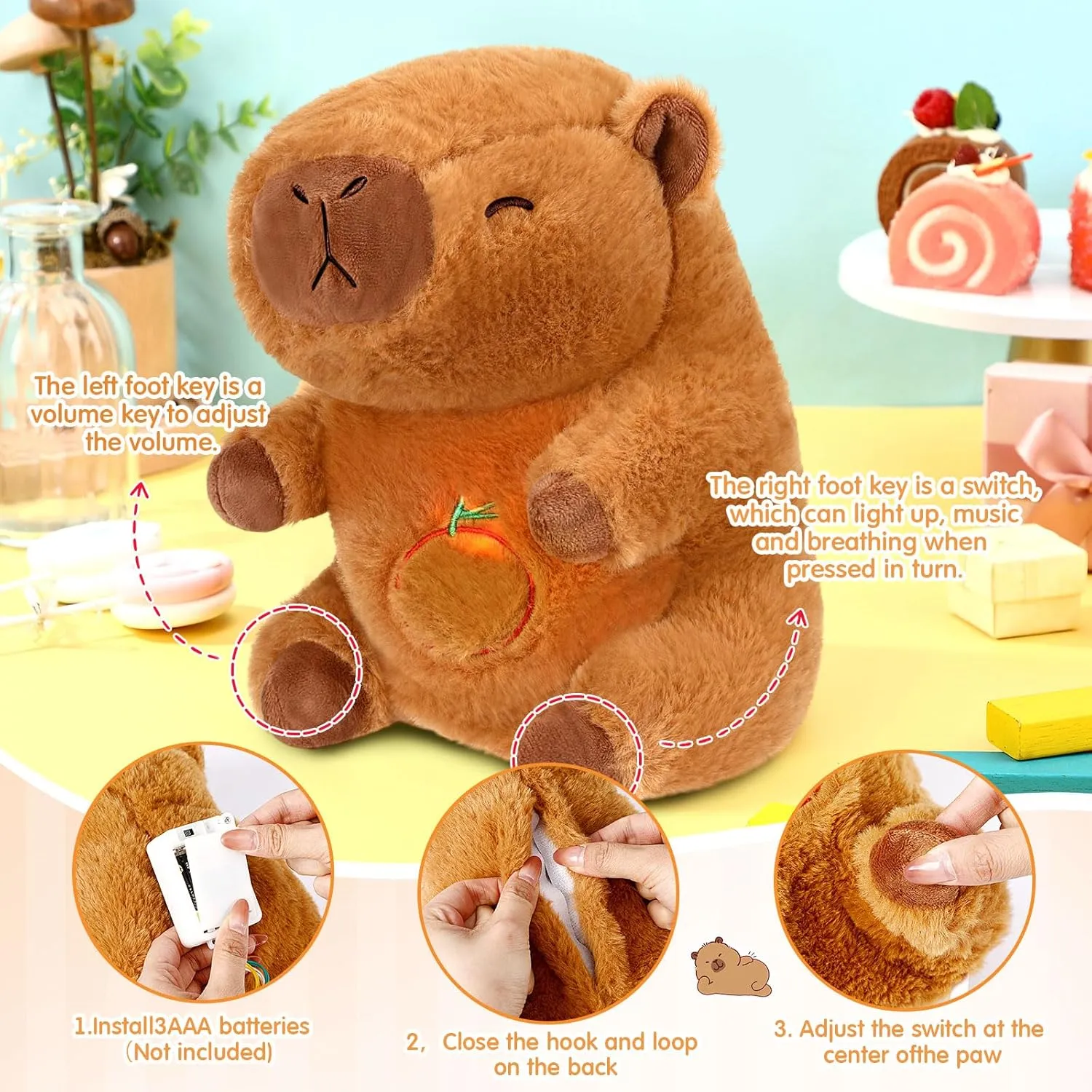 Heartbeat band extinct cementation Plush for Anxiety with Music Lights and Rhythmic Breathing Motion Anxiety Relief Portable Plush Sound Machine(Capybara) HyDren Breathing Stuffed Animal 9 inch Calming Soothers for Sleep 