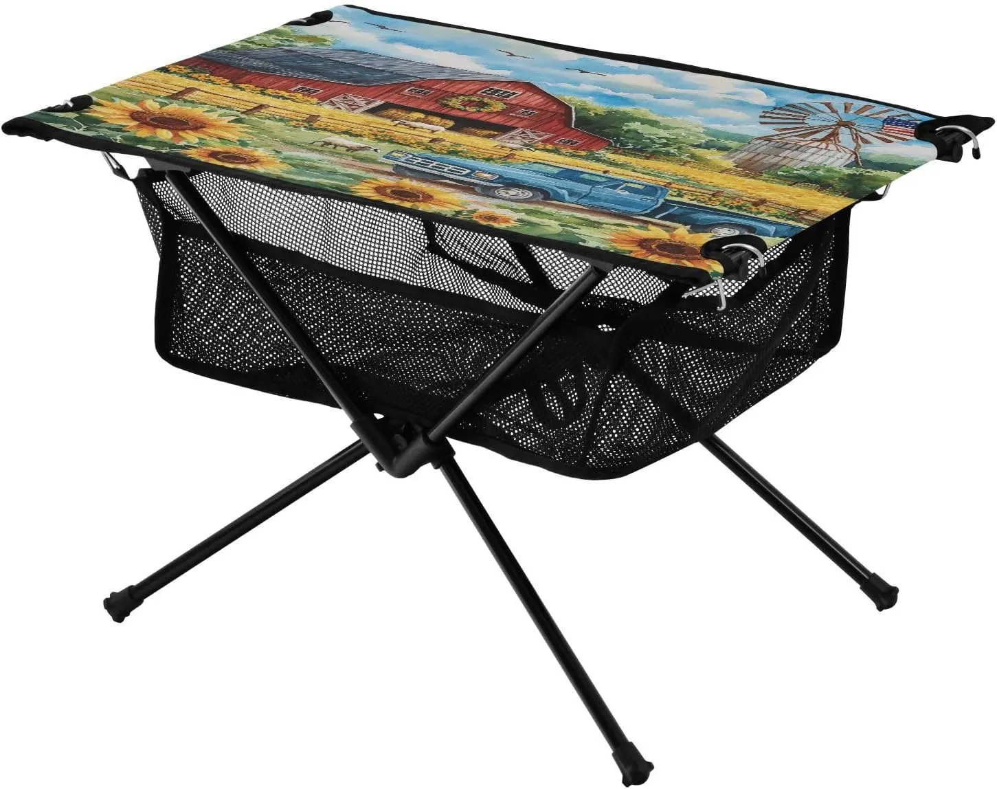 Hiking Beach Picnic Travel Backyard Camping Table Lightweight Portable Folding Table with Mesh Storage Net Flower American Farm Ideal lobby for Camping 