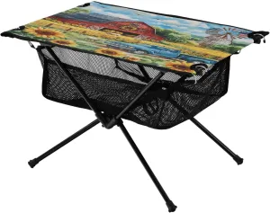 Hiking Beach Picnic Travel Backyard Camping Table Lightweight Portable Folding Table with Mesh Storage Net Flower American Farm Ideal lobby for Camping 