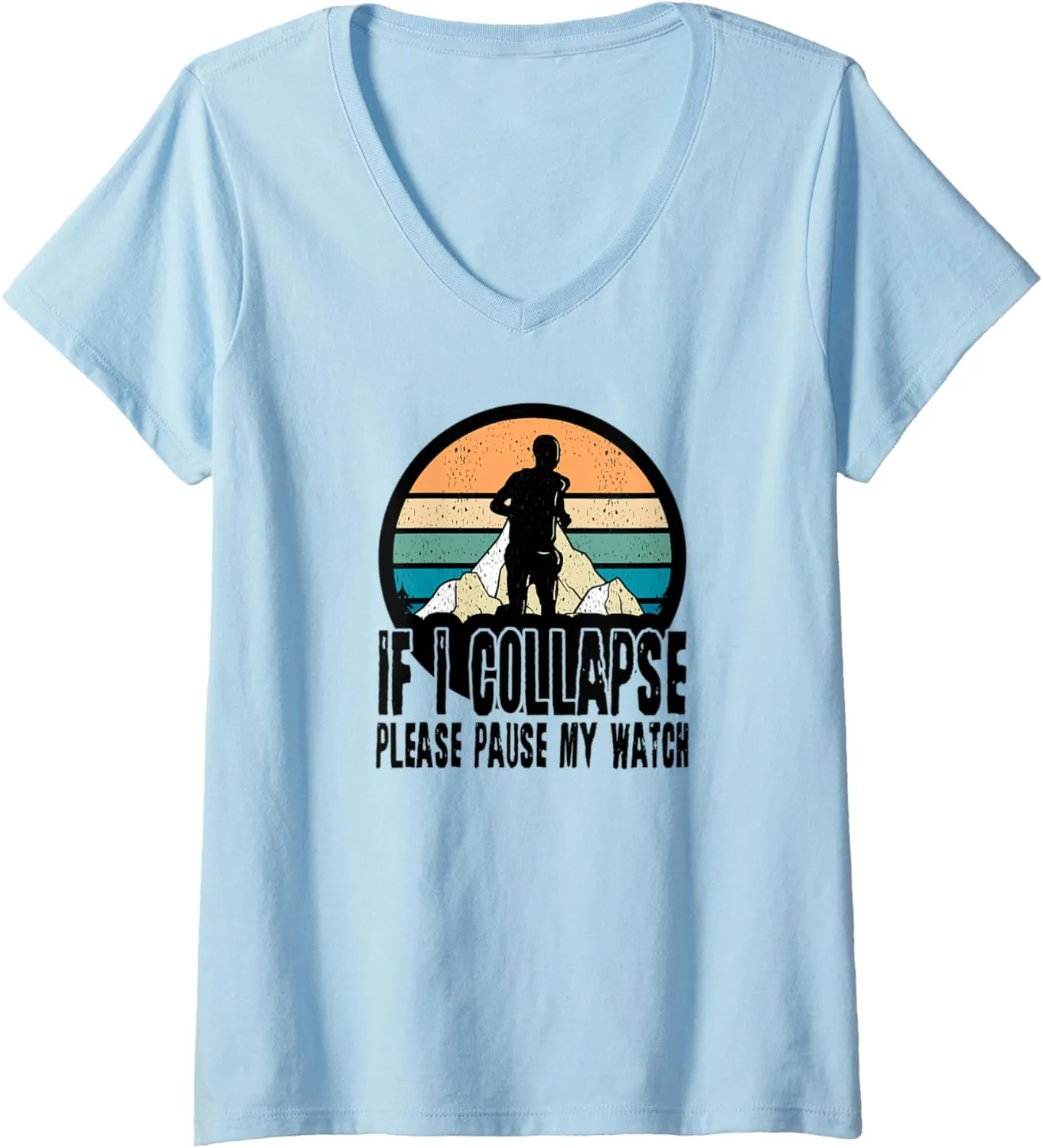 Hills Pause Watch V-Neck T-Shirt Womens Run Runner backup ashore encapsulate Trail Running Nature Mountains 