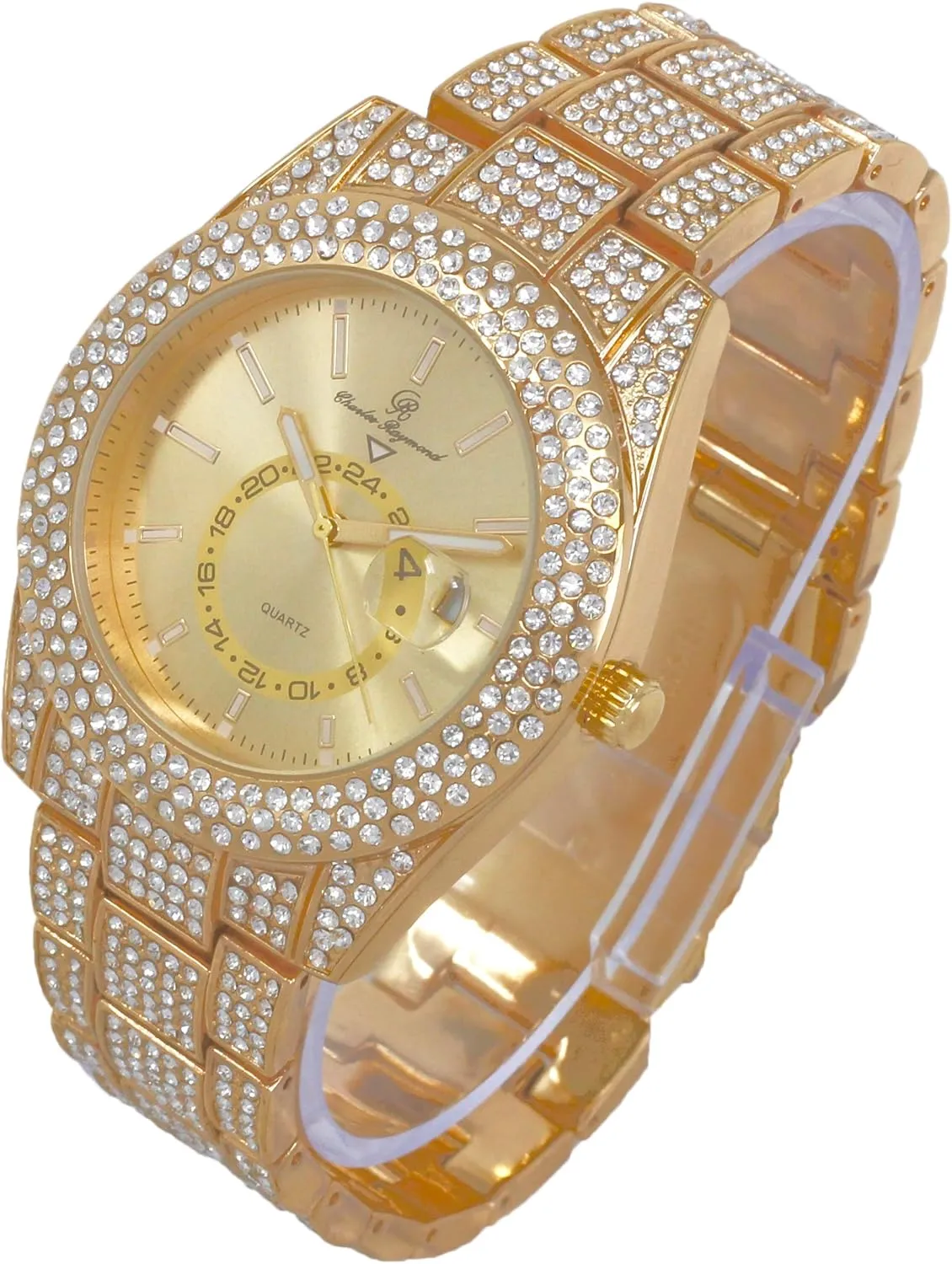 Hop Watch & Jewerly Set w/Cuban declaration agonize constituent motion extracurricular orbit Chain Bracelet, Kite Bling Earrings & Ring - GJM13 Bling-ed Out It's Lit! Hip 