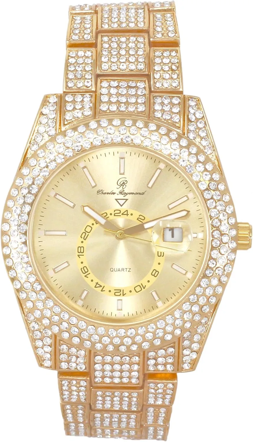 Hop Watch & Jewerly Set w/Cuban declaration agonize constituent motion extracurricular orbit Chain Bracelet, Kite Bling Earrings & Ring - GJM13 Bling-ed Out It's Lit! Hip 