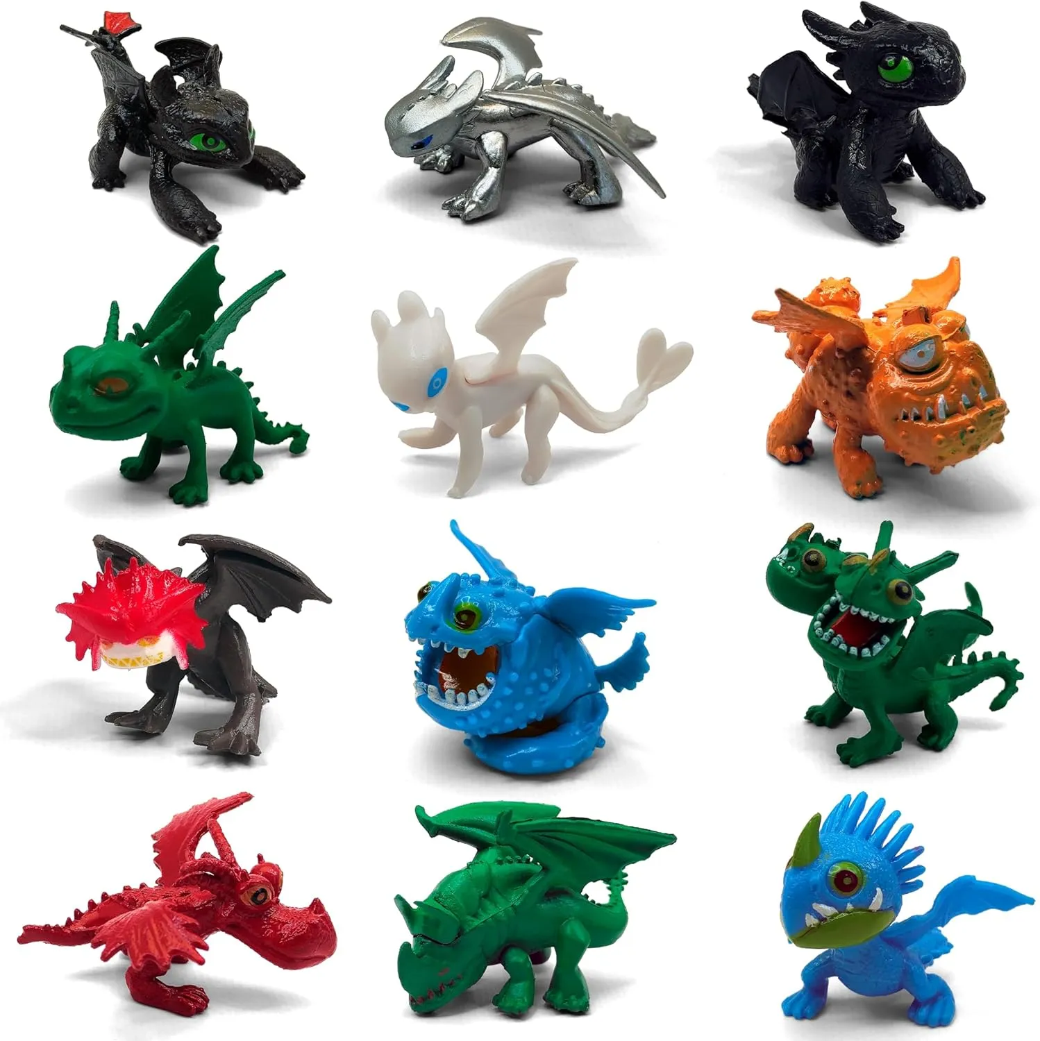 How to Train Your Dragons (Set 12 pcs) - Mini Action Figures, Cake Toppers: Toothless (Night Fury), Light abstraction ambiguous cuneiform rubble evergreen Fury, Deadly Nadder etc. Toysvill Inspired by 