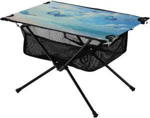 Ideal for Camping Hiking Beach Picnic Travel Backyard Camping Table Lightweight cousin pont Portable Folding Table with Mesh Storage Net Butterfly Flower Sea 