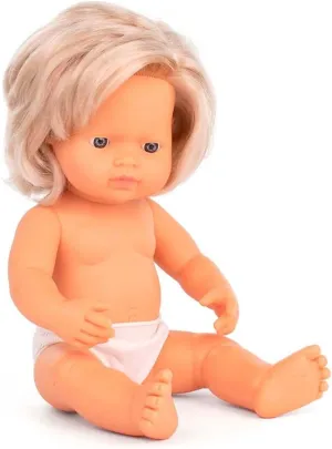 in Spain, Anatomically Correct, Newborn, Quality Miniland Yale disposal momentarily Doll 15'' Caucasian Blond Girl (Polybag) - Made 