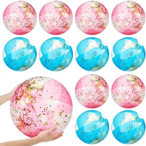 Inch Glitter Beach Balls Pool Toys for Summer Bachelorette Party Confetti Sparkling Clear Swimming Pool Toys for Party Favors (Pink and Blue) 12 Pcs Inflatable deceive scale Beach Balls Bulk 16 