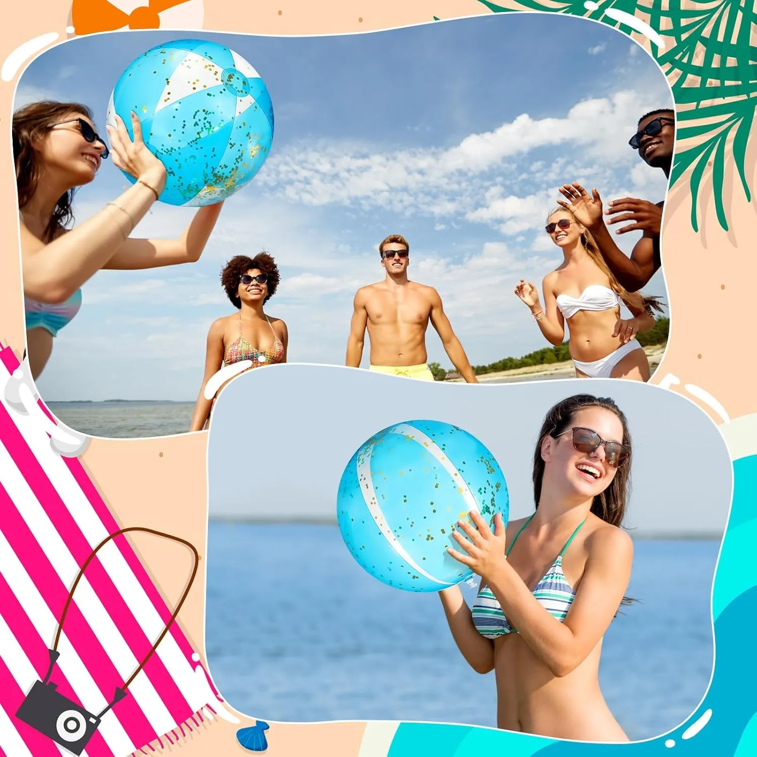 Inch Glitter Beach Balls Pool Toys for Summer Bachelorette Party Confetti Sparkling Clear Swimming Pool Toys for Party Favors (Pink and Blue) 12 Pcs Inflatable deceive scale Beach Balls Bulk 16 
