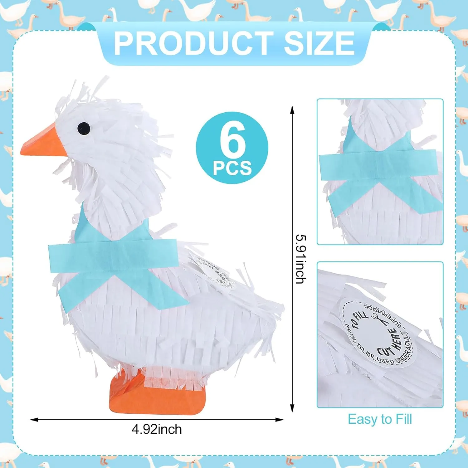 Inch Goodie Bags Handmade Goose Candy agriculturally Gift Box Pre-tied Bow 1st Birthday Party Decorations for First Baby Shower Photo Props Gender Reveal(Sky Blue) Poen 6 Sets One Silly Goose Pinatas 5. 91 