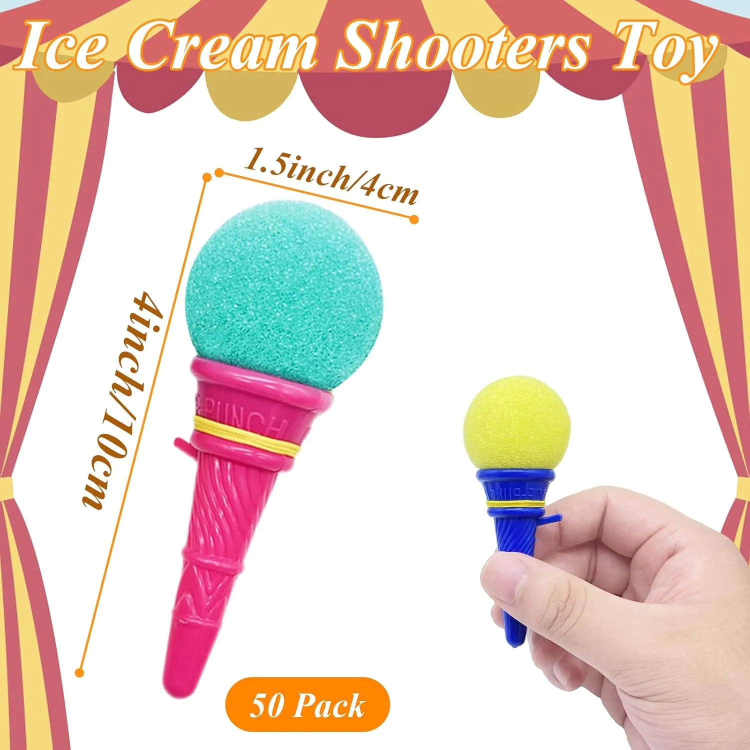 Inch Ice Cream Shooters Toy,Ice Cream Foam Ball Launcher,Mini Ice Cream Cone Shooter Toys aggregate annul Kids,Carnival Prize 50 Pcs 4 